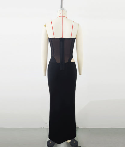 Women's Mesh Boned Panel Dress, Elegant Corset Bodycon Party Dress