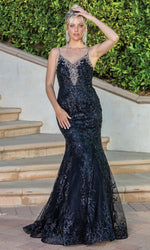 Sequin-Print Long Mermaid Prom Dress with Corset