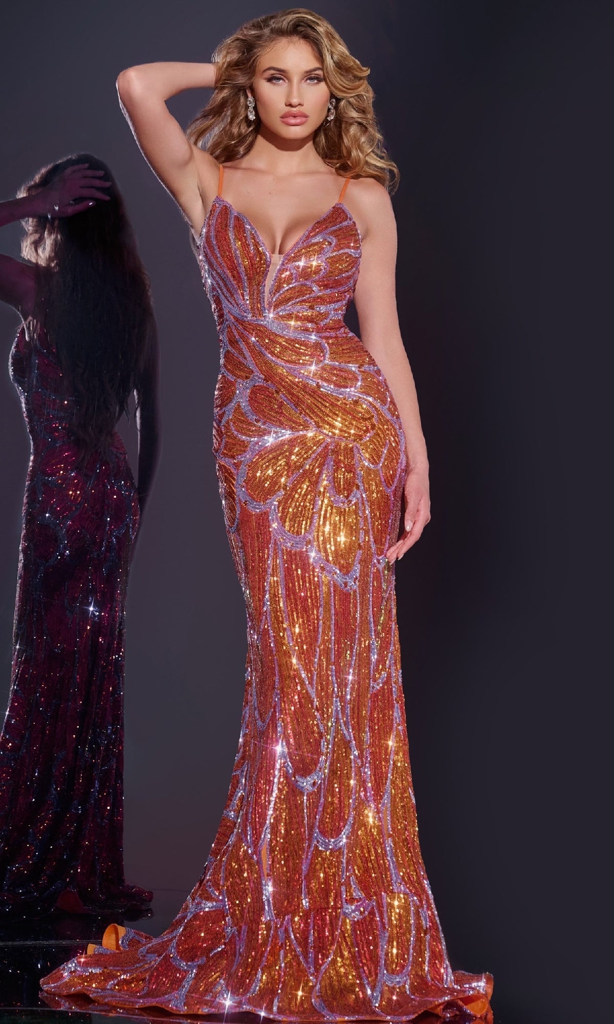 Deep V-Back Long Sequin Prom Dress: Jovani 42600