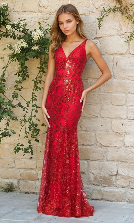 Long Sequin-Print Prom Dress: Blondie Nites 4501BN