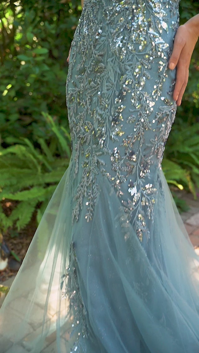 Sequin-Print V-Neck Long Mermaid Prom Dress A1118