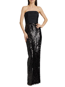 Strapless Ruched Sequin Gown