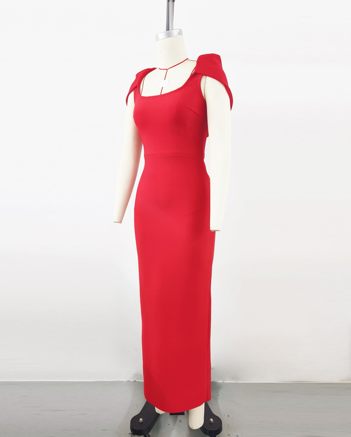 Red Elegant Cape Dress, French Stretchy Slim Fit Bandage Dress