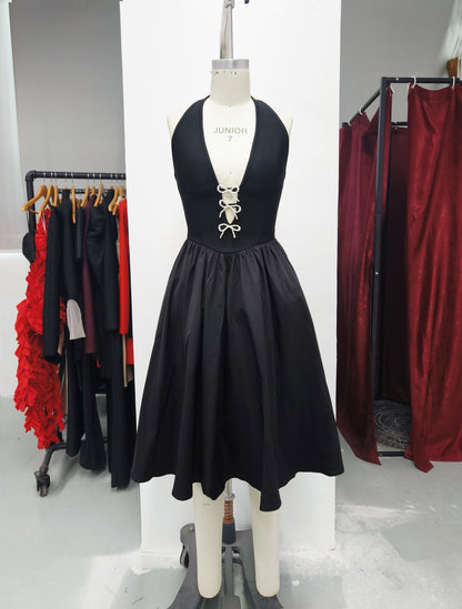 Women's Pearl Bow Puffy Dress, Sweet A-Line Party Dress