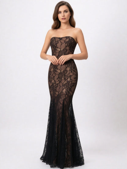 Strapless Lace Asymmetrical Hem Bandage Dress