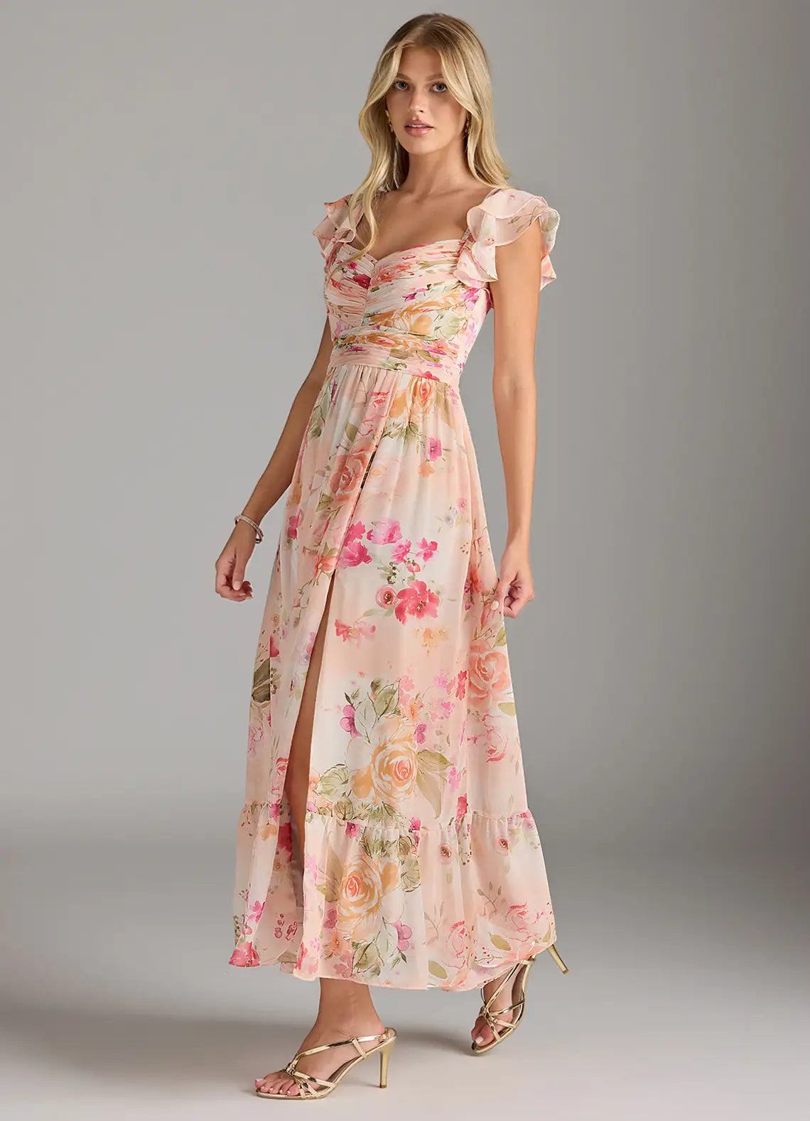 Abstract Bouquet Floral A-Line Sweetheart Neckline Chiffon Dress（副本）