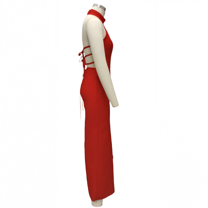 Halter Neck Sheer Mesh Bandage Maxi Dress