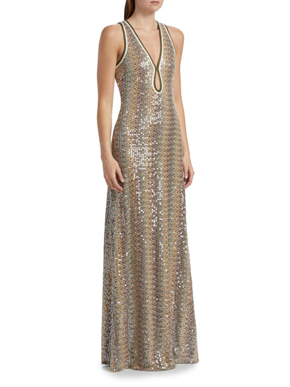 Lilia Sequin Chevron Knit Maxi Dress