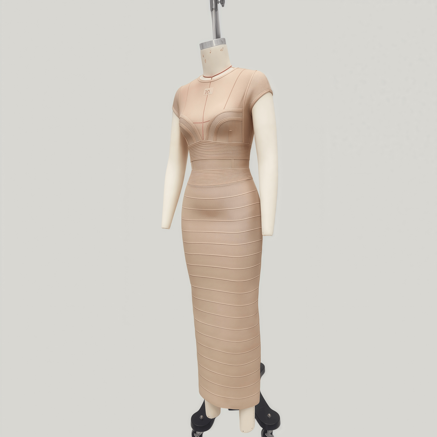 Cap-Sleeve Sheer Mesh Bandage Maxi Dress
