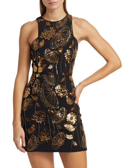 Isabele Floral Field Sequin-Embellished Sleeveless Minidress
