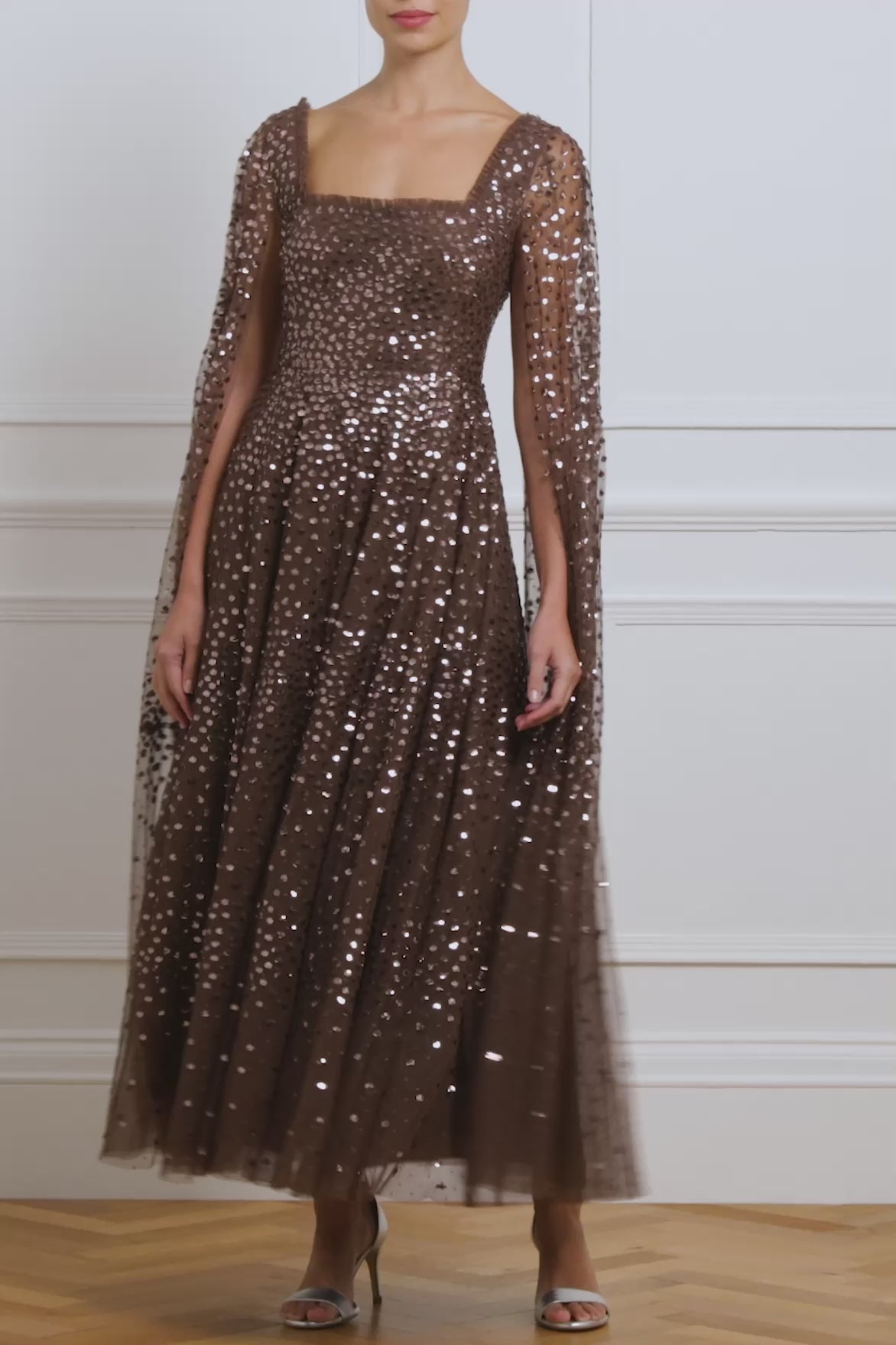 Scatter Dot Cape Sleeve Ankle Gown