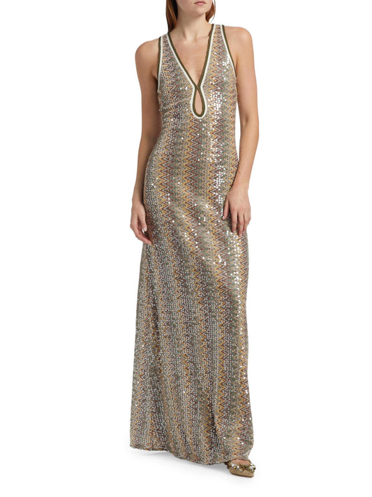 Lilia Sequin Chevron Knit Maxi Dress