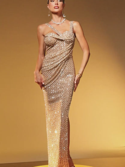 Glein Sleeveless Sequin Split Maxi Dress