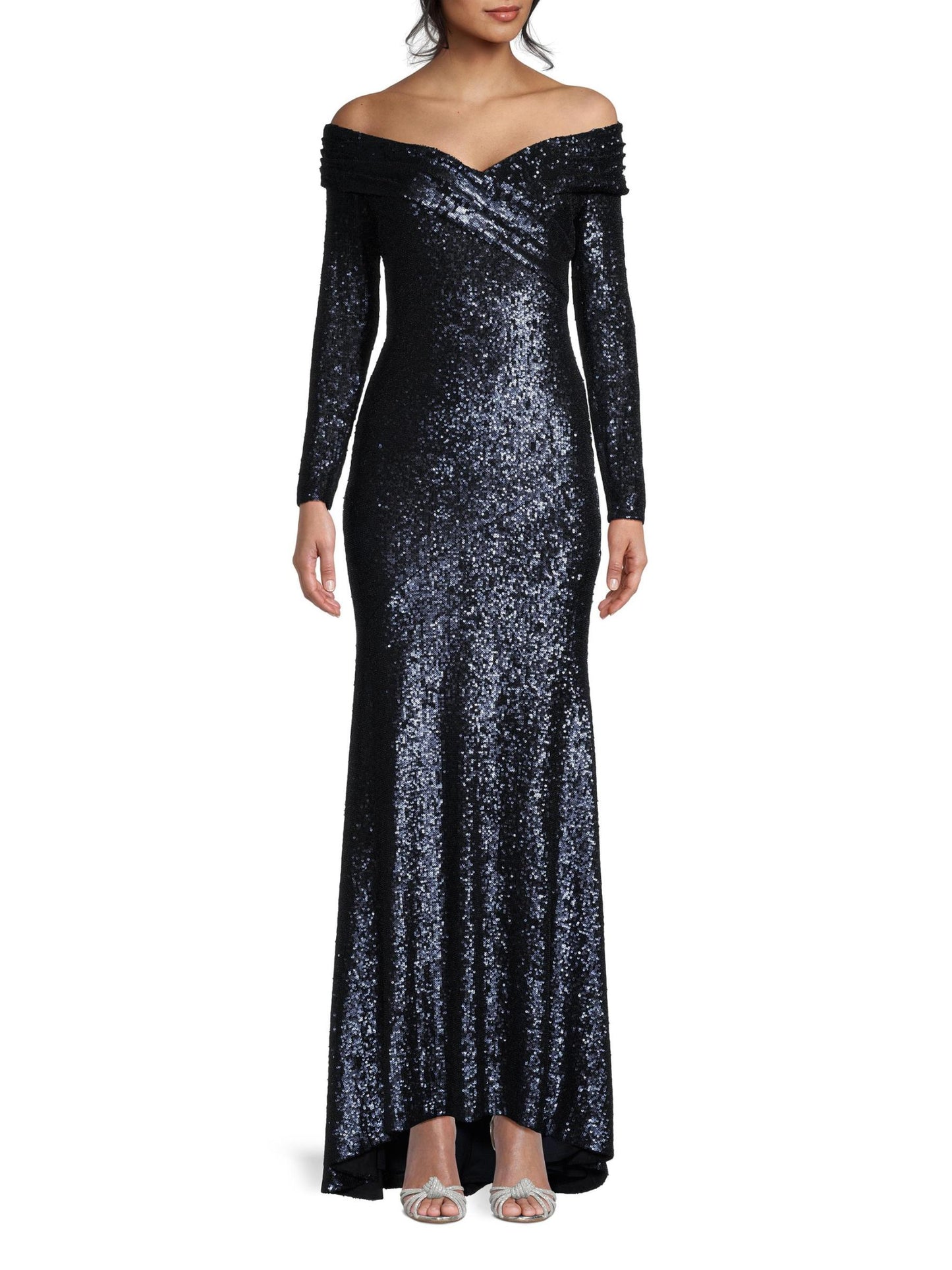 Social Signature Off-The-Shoulder Sequin Gown