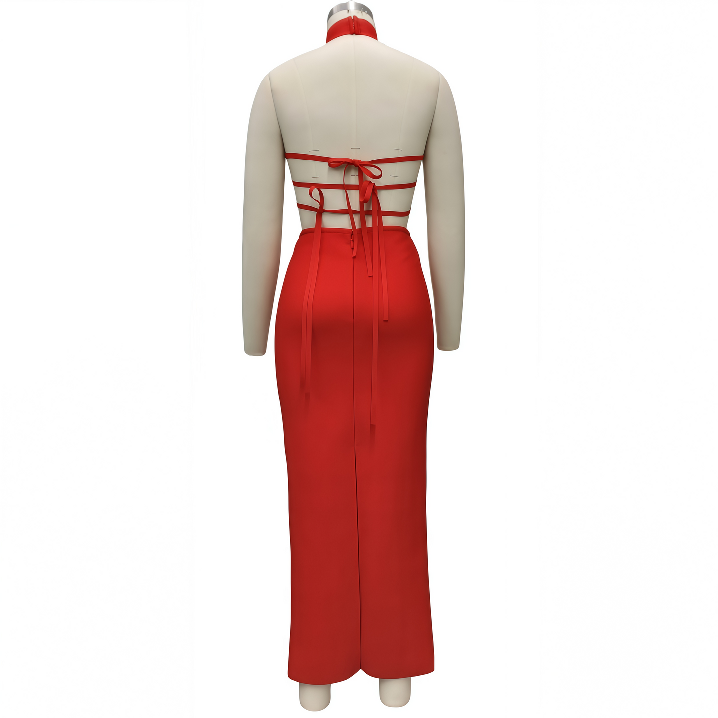 Halter Neck Sheer Mesh Bandage Maxi Dress