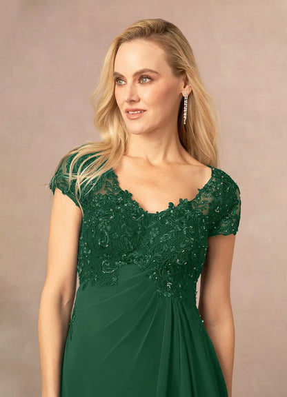 Dark Green A-Line Sequins Chiffon Dress