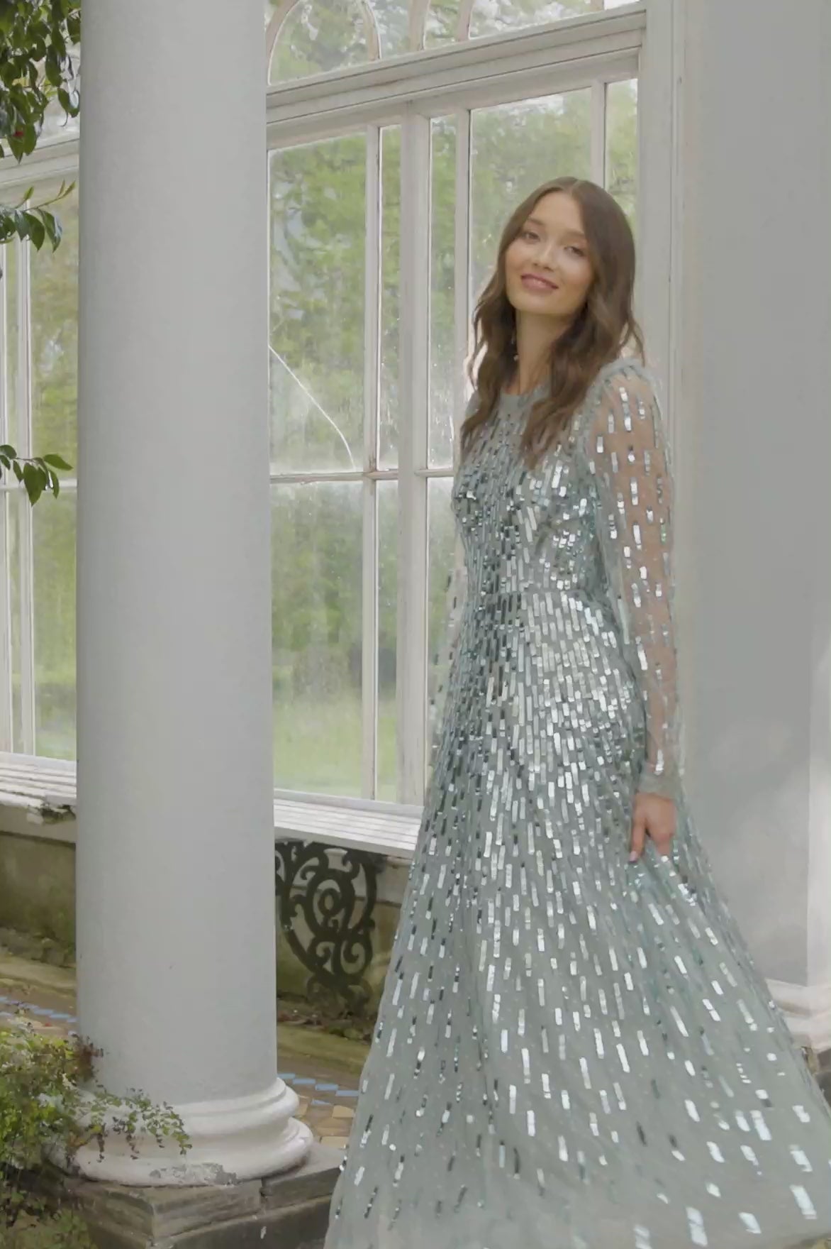 Sequin Dash Long Sleeve Ankle Gown