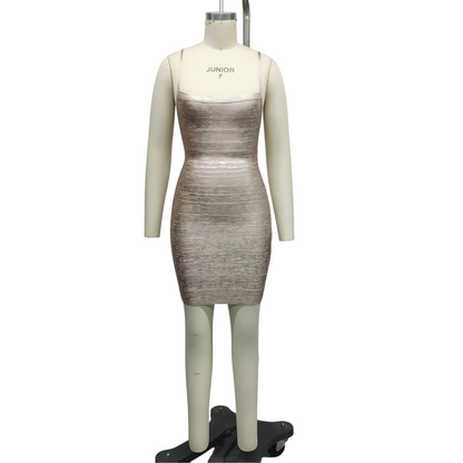 Women's Adjustable Strap Bandeau Glue Tape Mini Dress, Strapless Tube Top Bodycon Dress