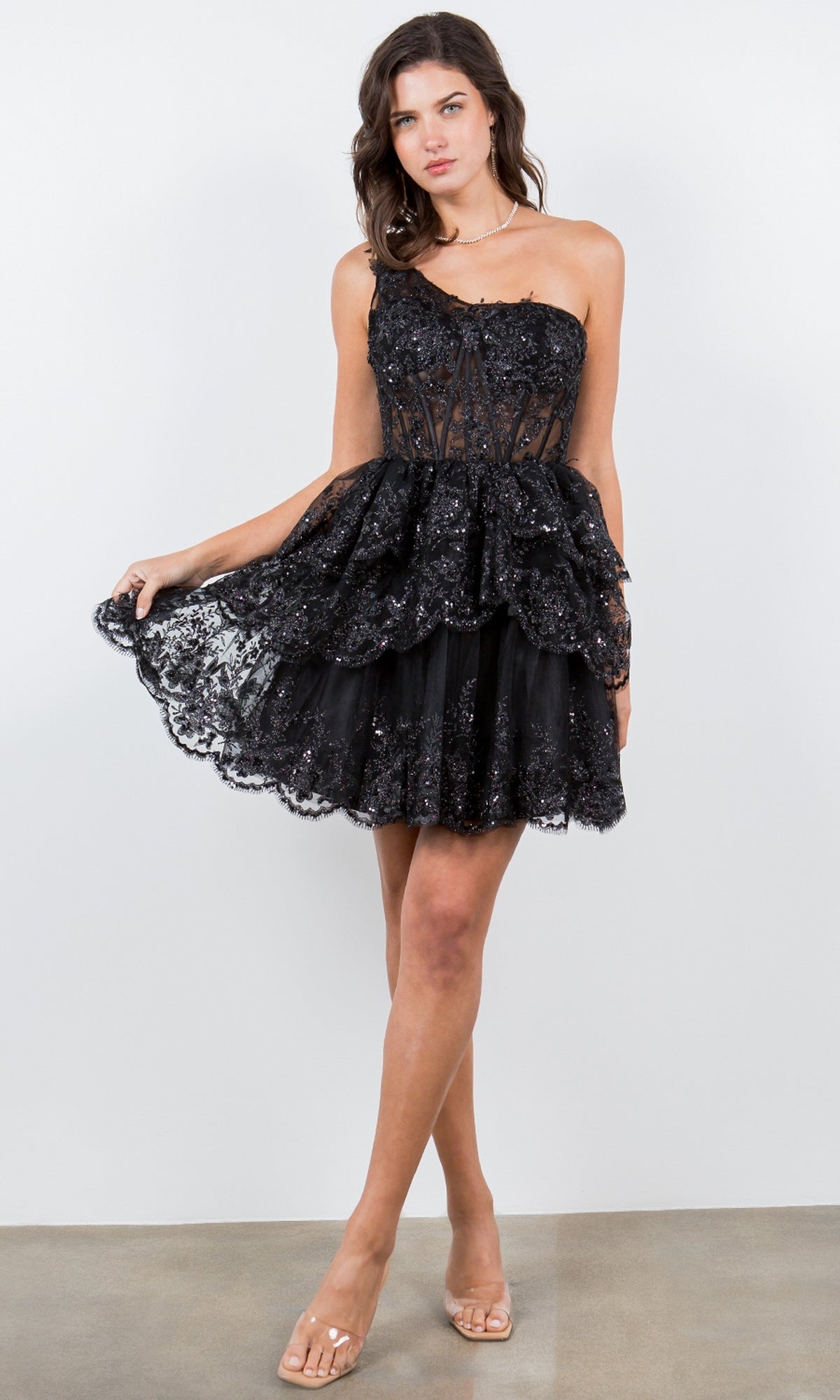 One-Shoulder Short Tiered Homecoming Dress 5132J