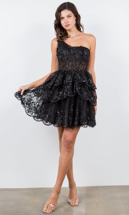 One-Shoulder Short Tiered Homecoming Dress 5132J