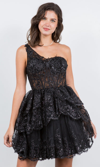One-Shoulder Short Tiered Homecoming Dress 5132J