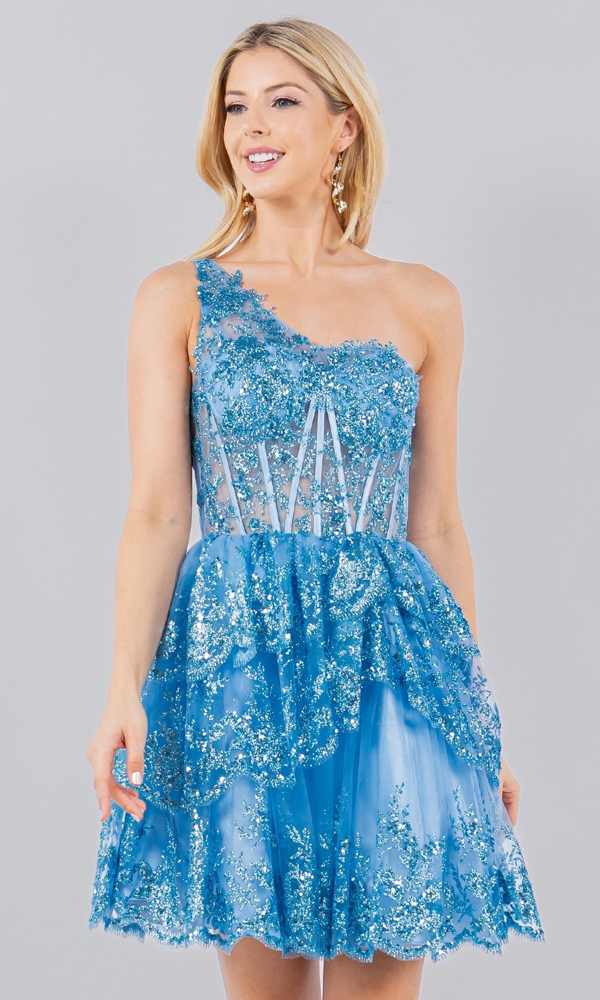 One-Shoulder Short Tiered Homecoming Dress 5132J