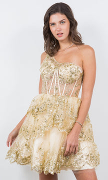 One-Shoulder Short Tiered Homecoming Dress 5132J
