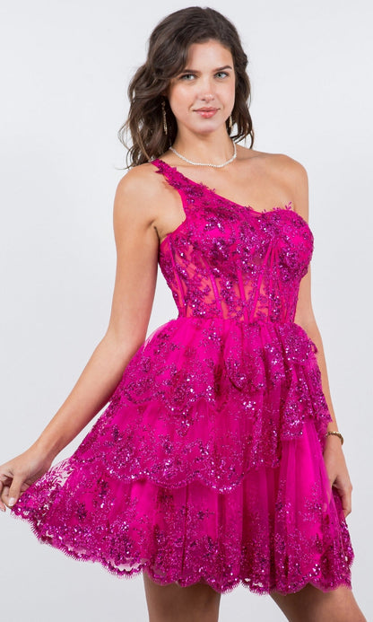 One-Shoulder Short Tiered Homecoming Dress 5132J