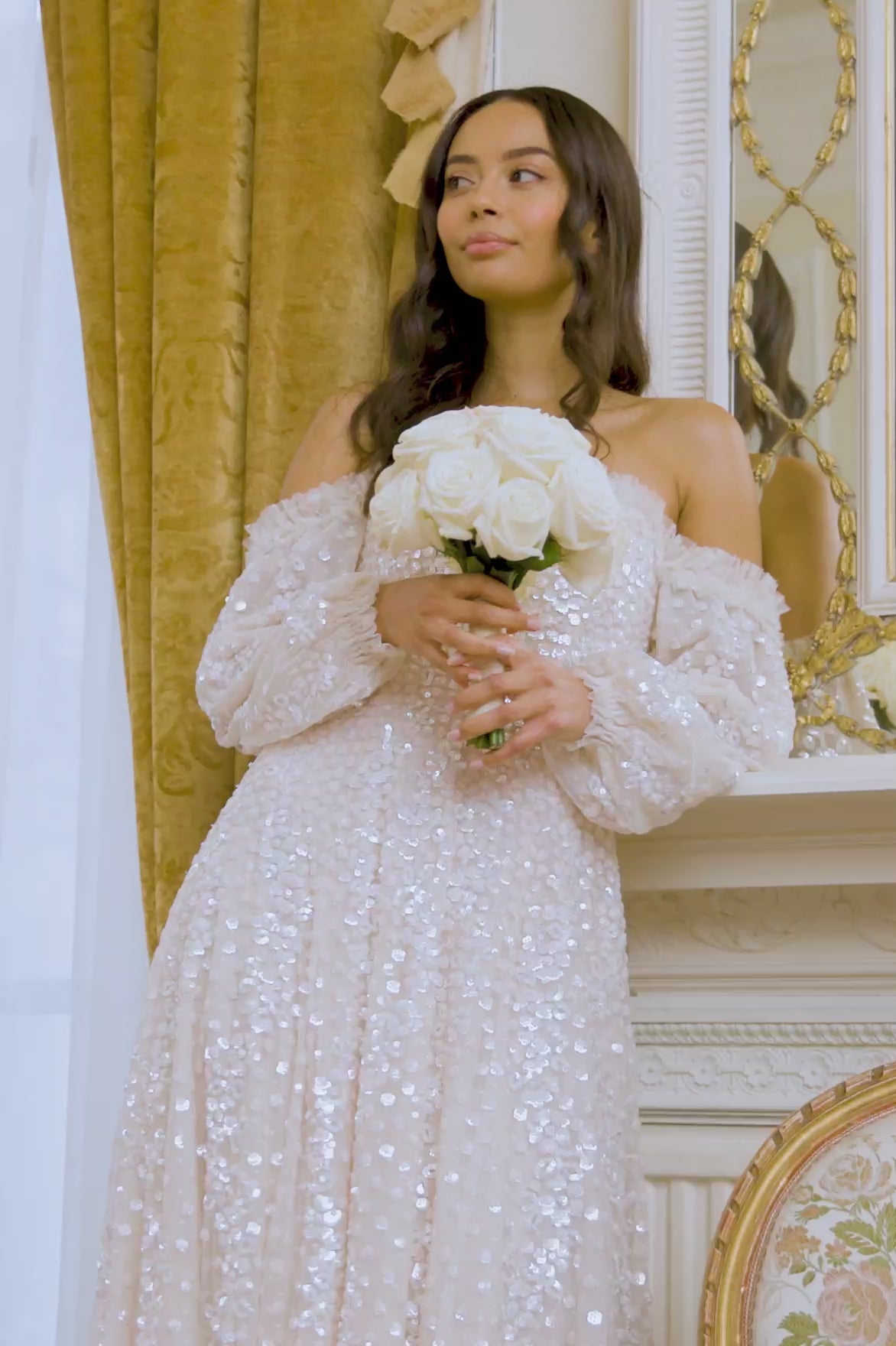 Confetti Gloss Off-Shoulder Gown