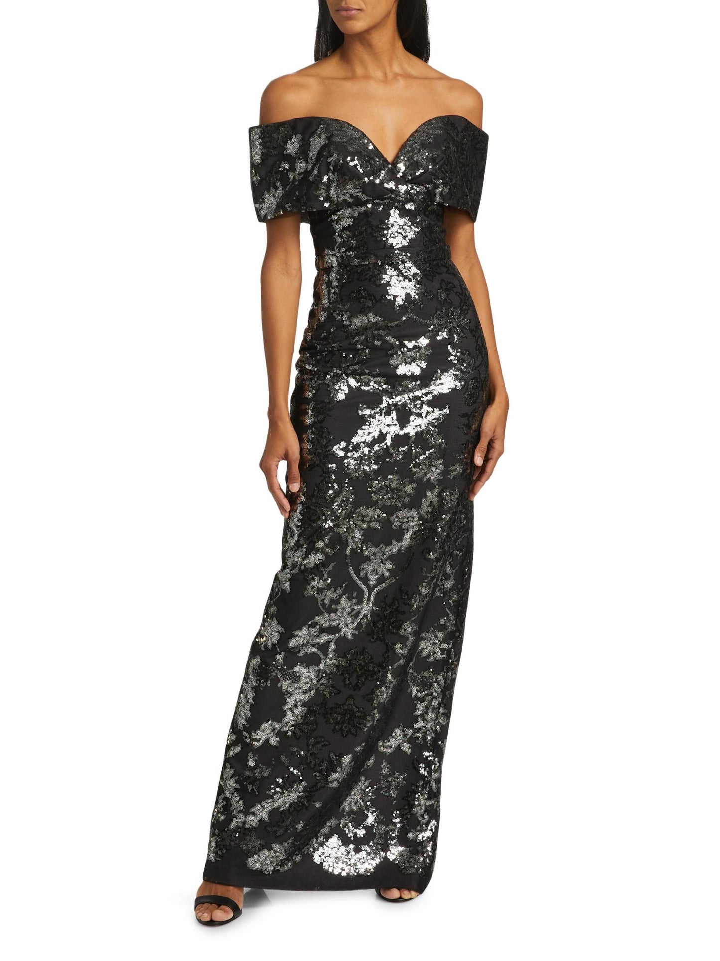 Sequin Tulle Off-The-Shoulder Gown