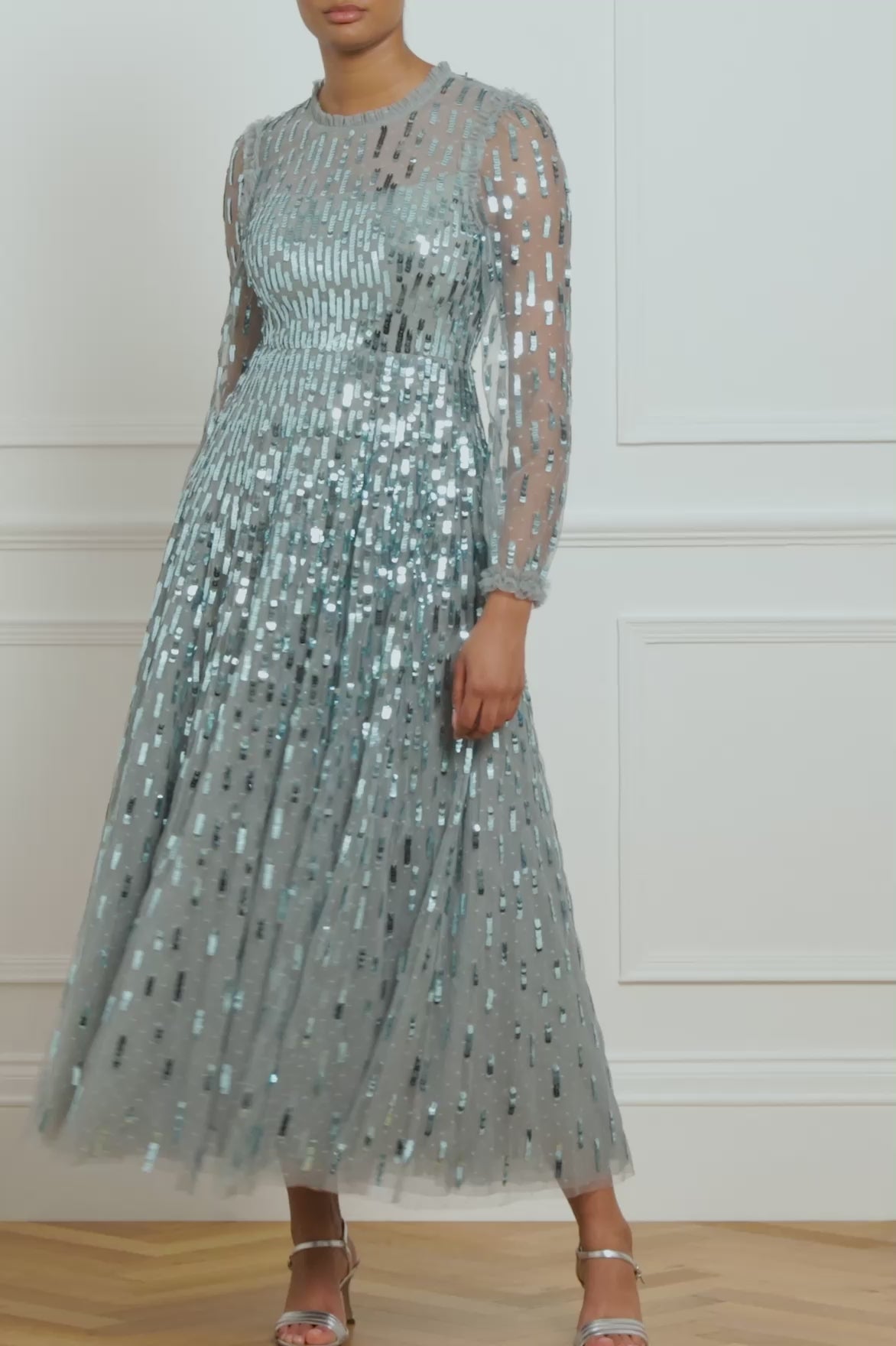 Sequin Dash Long Sleeve Ankle Gown