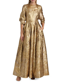 Claravelle Metallic Floral Brocade Gown