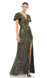 Short-Sleeve Sequin Formal Dress: Mac Duggal 5540