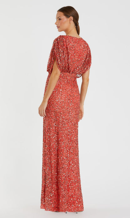 Short Sleeve Long Sequin Formal Dress: Mac Duggal 5640