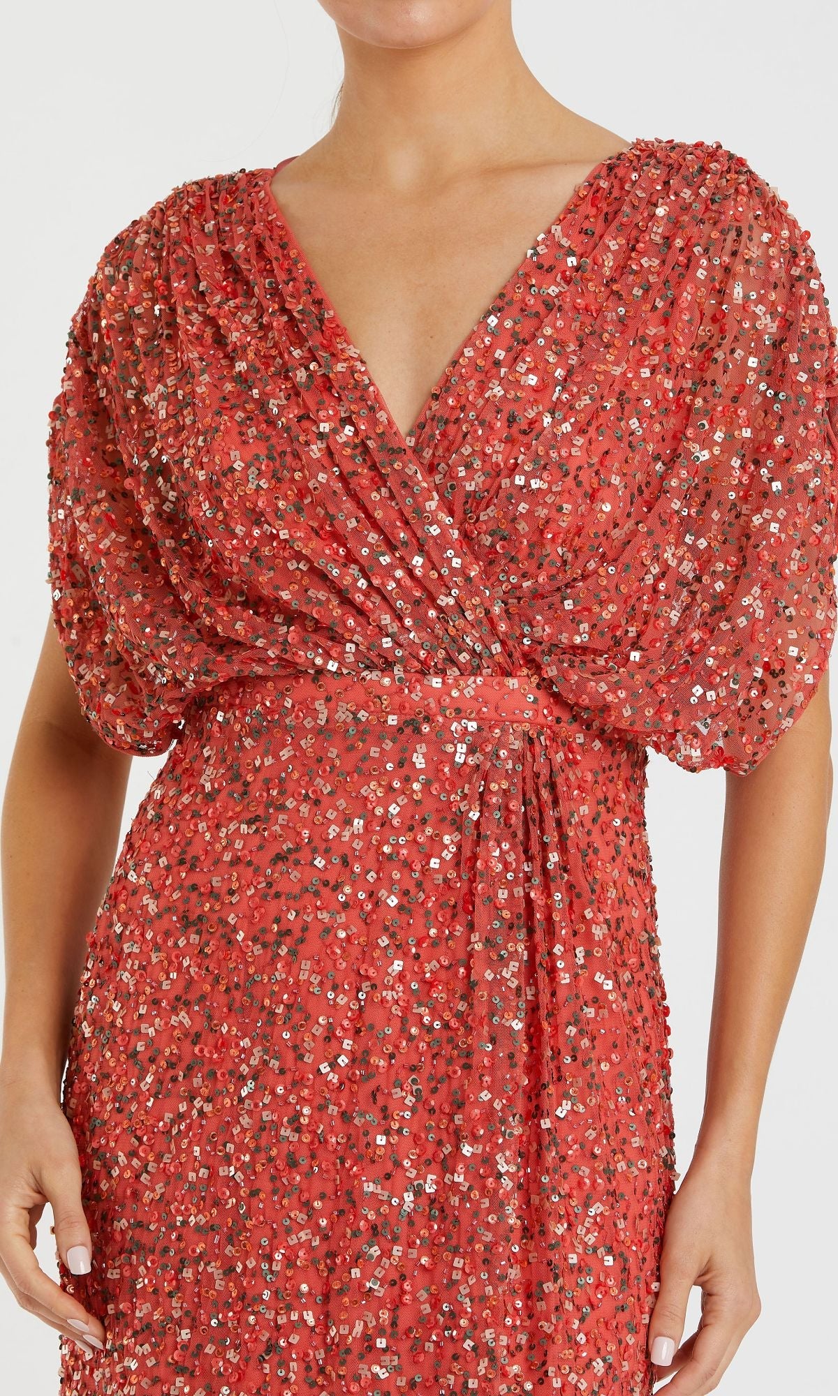 Short Sleeve Long Sequin Formal Dress: Mac Duggal 5640