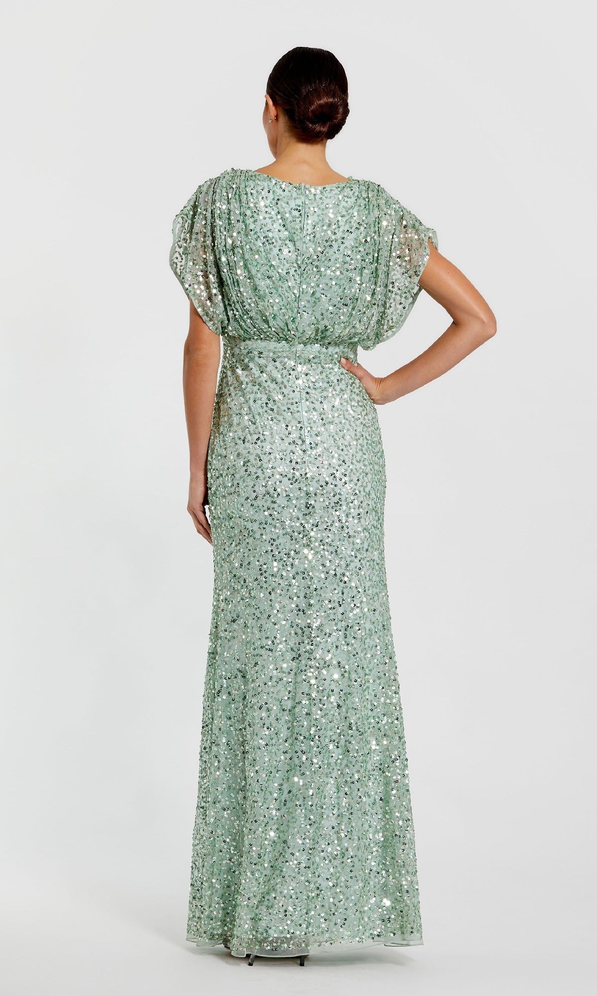 Short Sleeve Long Sequin Formal Dress: Mac Duggal 5640