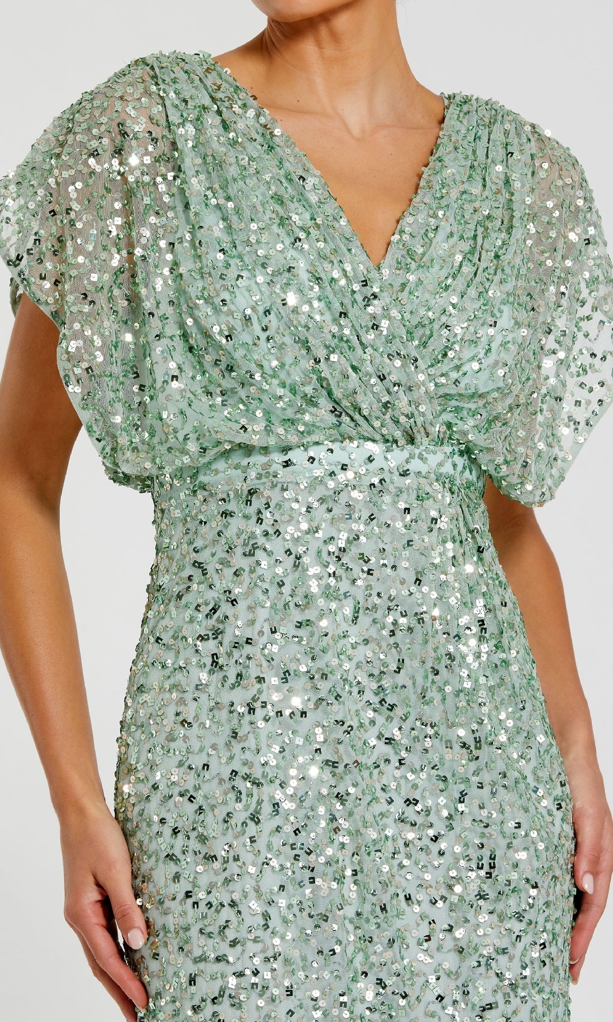 Short Sleeve Long Sequin Formal Dress: Mac Duggal 5640