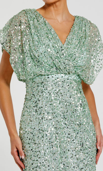 Short Sleeve Long Sequin Formal Dress: Mac Duggal 5640