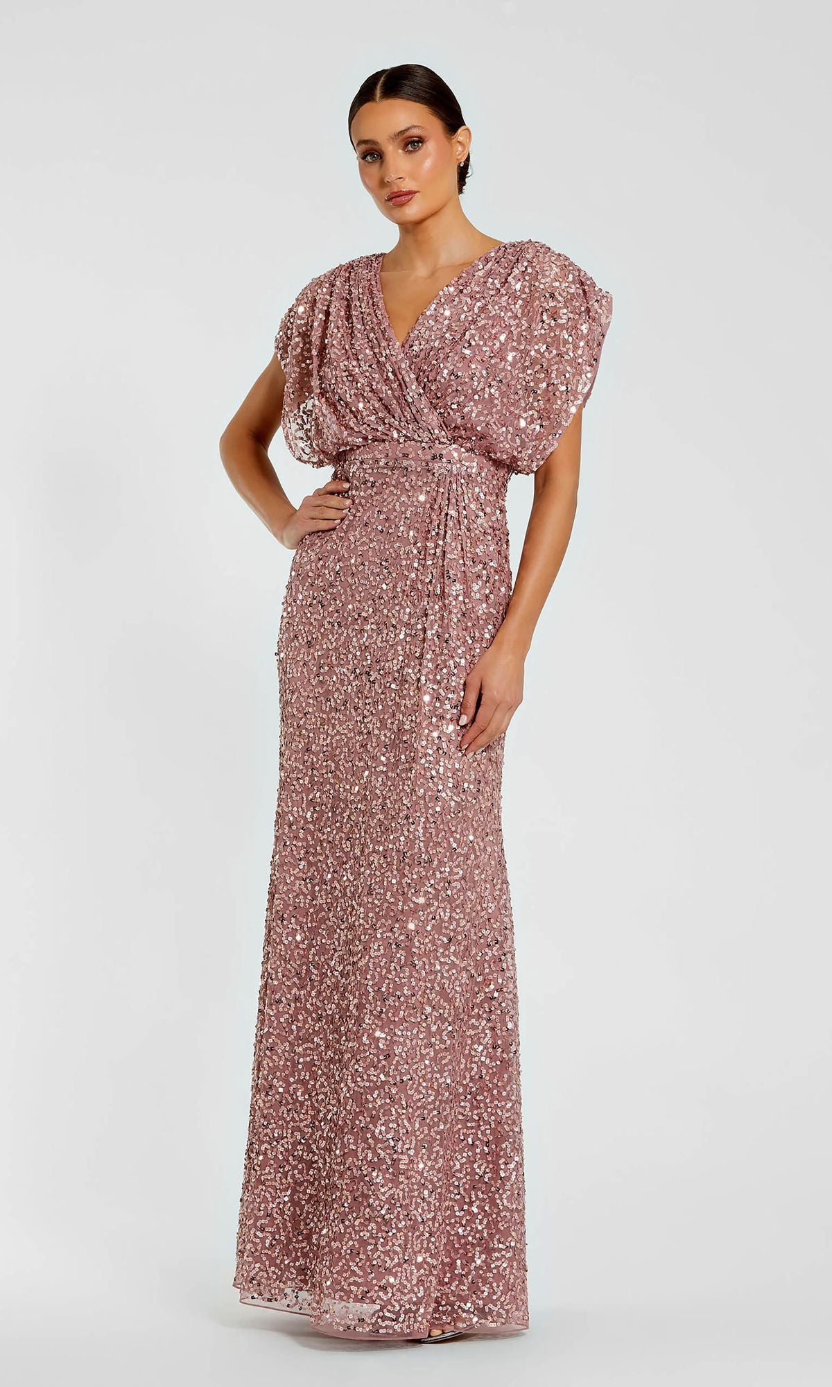 Short Sleeve Long Sequin Formal Dress: Mac Duggal 5640