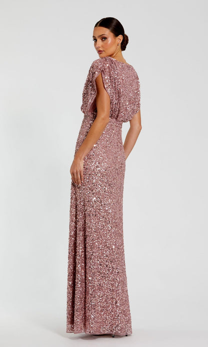 Short Sleeve Long Sequin Formal Dress: Mac Duggal 5640