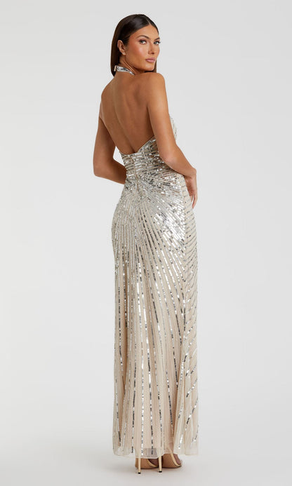 Silver Sequin Halter Formal Dress: Mac Duggal 5650