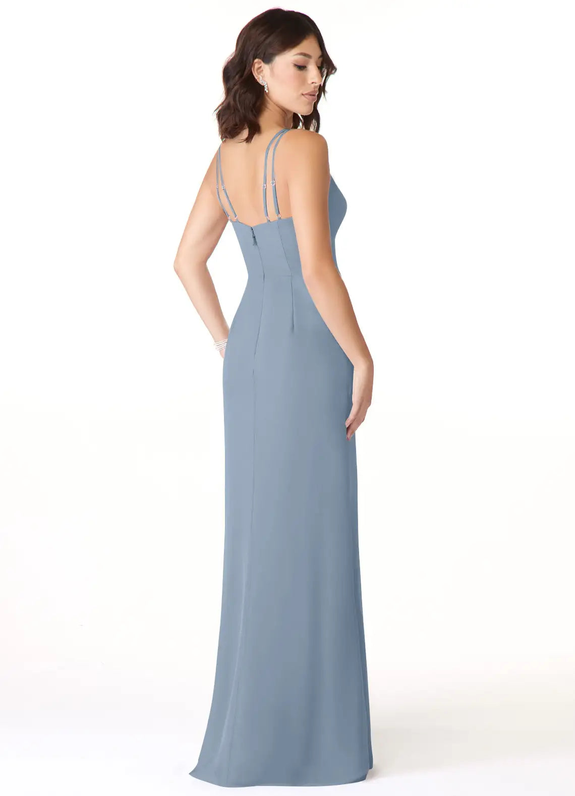 Dusty Blue Mermaid V-Neck Pleated Chiffon Dress