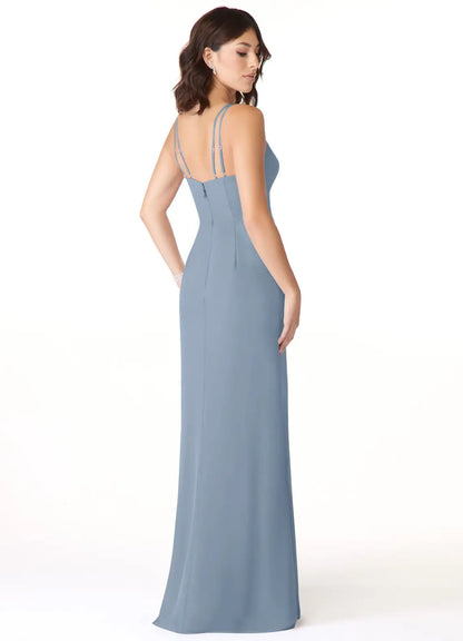 Dusty Blue Mermaid V-Neck Pleated Chiffon Dress