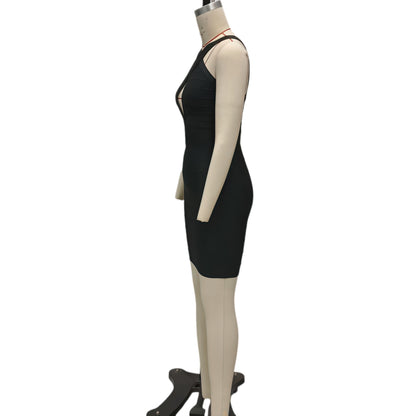 Black Criss-Cross Halter Bandage Dress, Sexy Cutout Slim Fit Bodycon Mini Party Gown