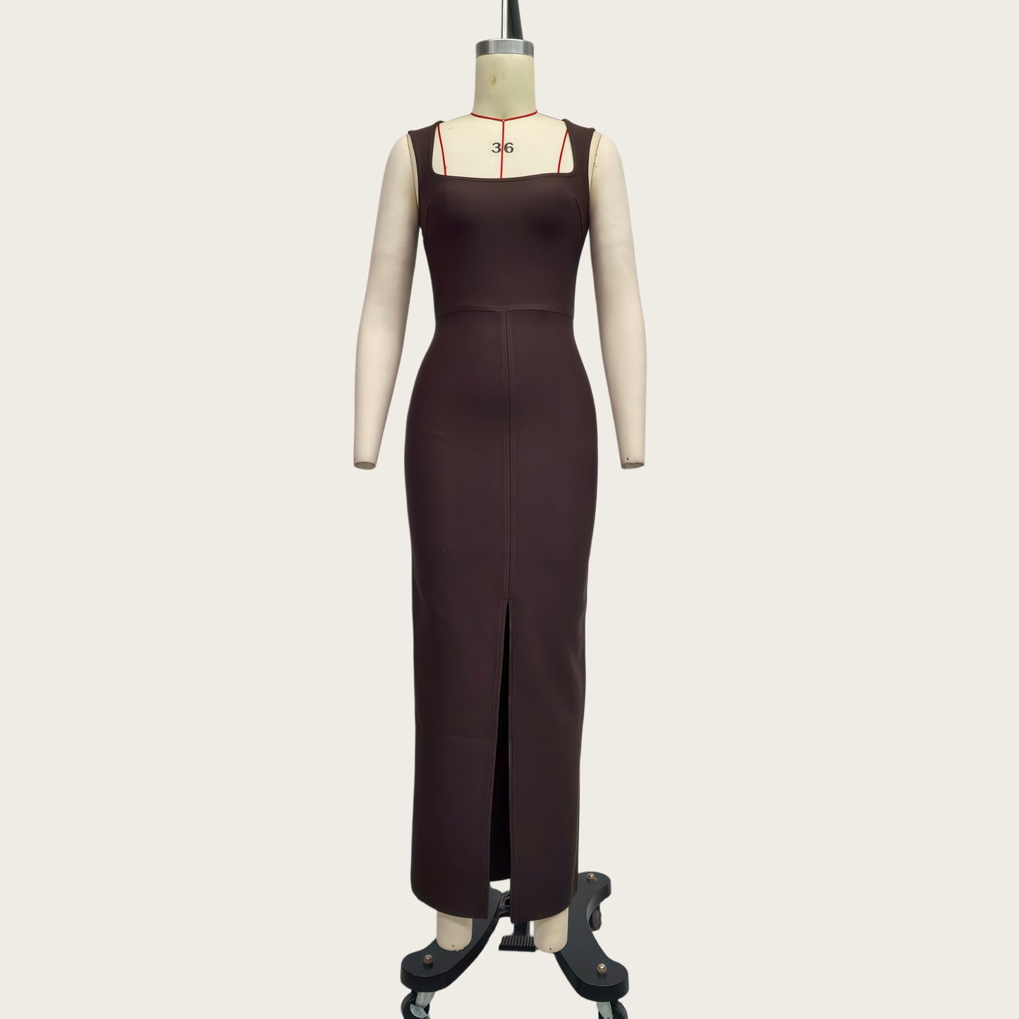 Brown Slit Spaghetti Strap Bandage Dress
