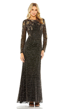 Gold-Beaded Black Formal Gown: Mac Duggal 5956