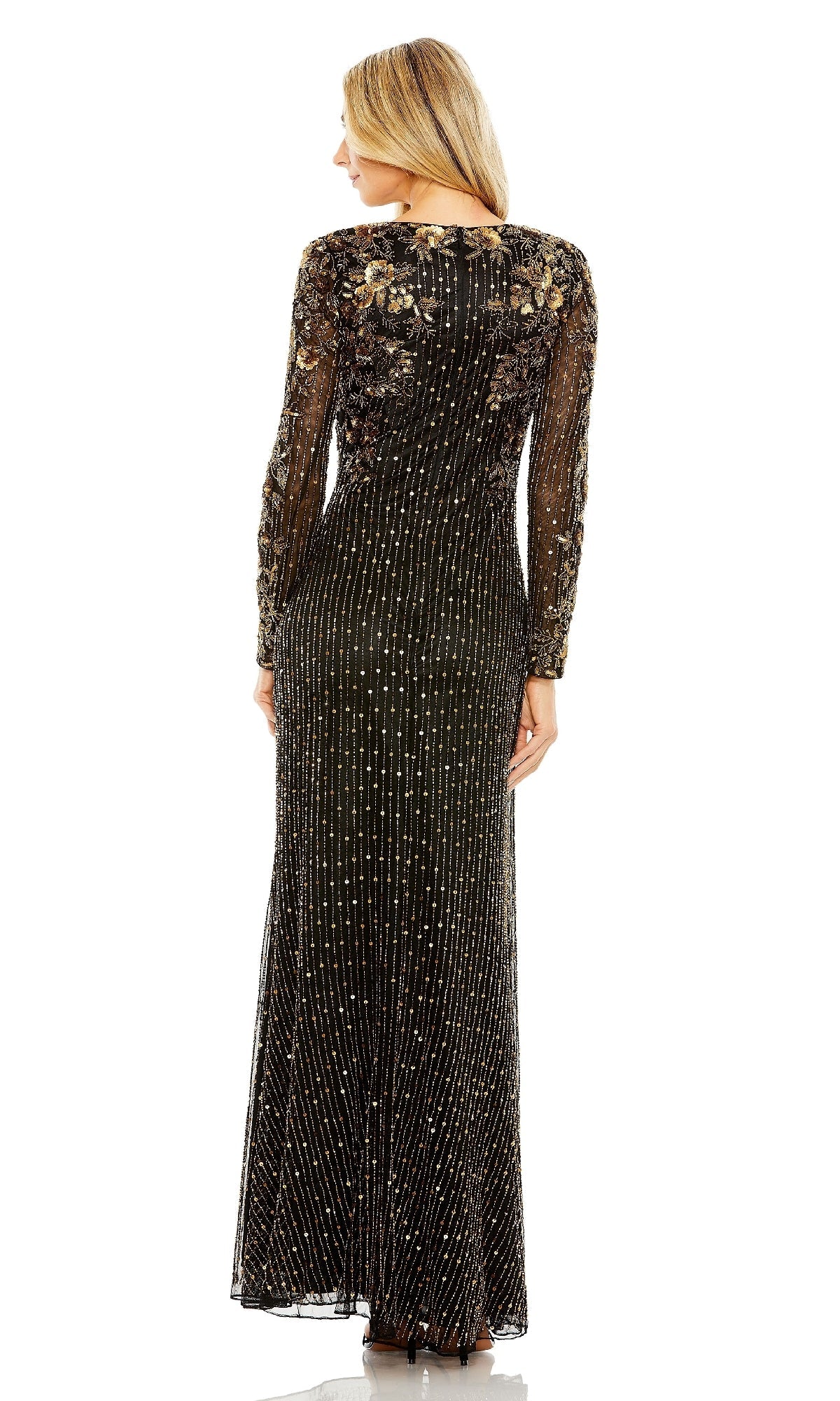 Gold-Beaded Black Formal Gown: Mac Duggal 5956