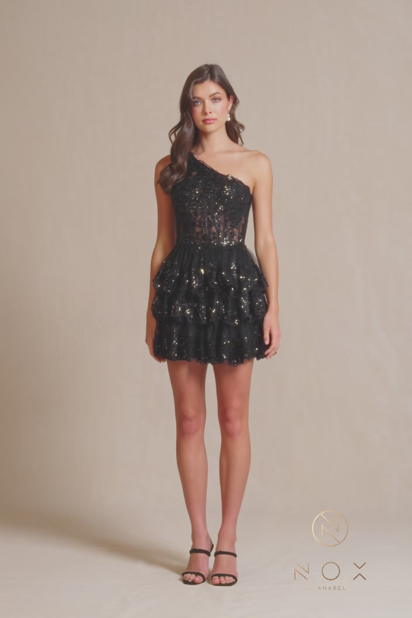One-Shoulder Short Sequin Homecoming Dress K855