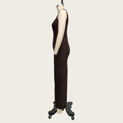 Brown Slit Spaghetti Strap Bandage Dress