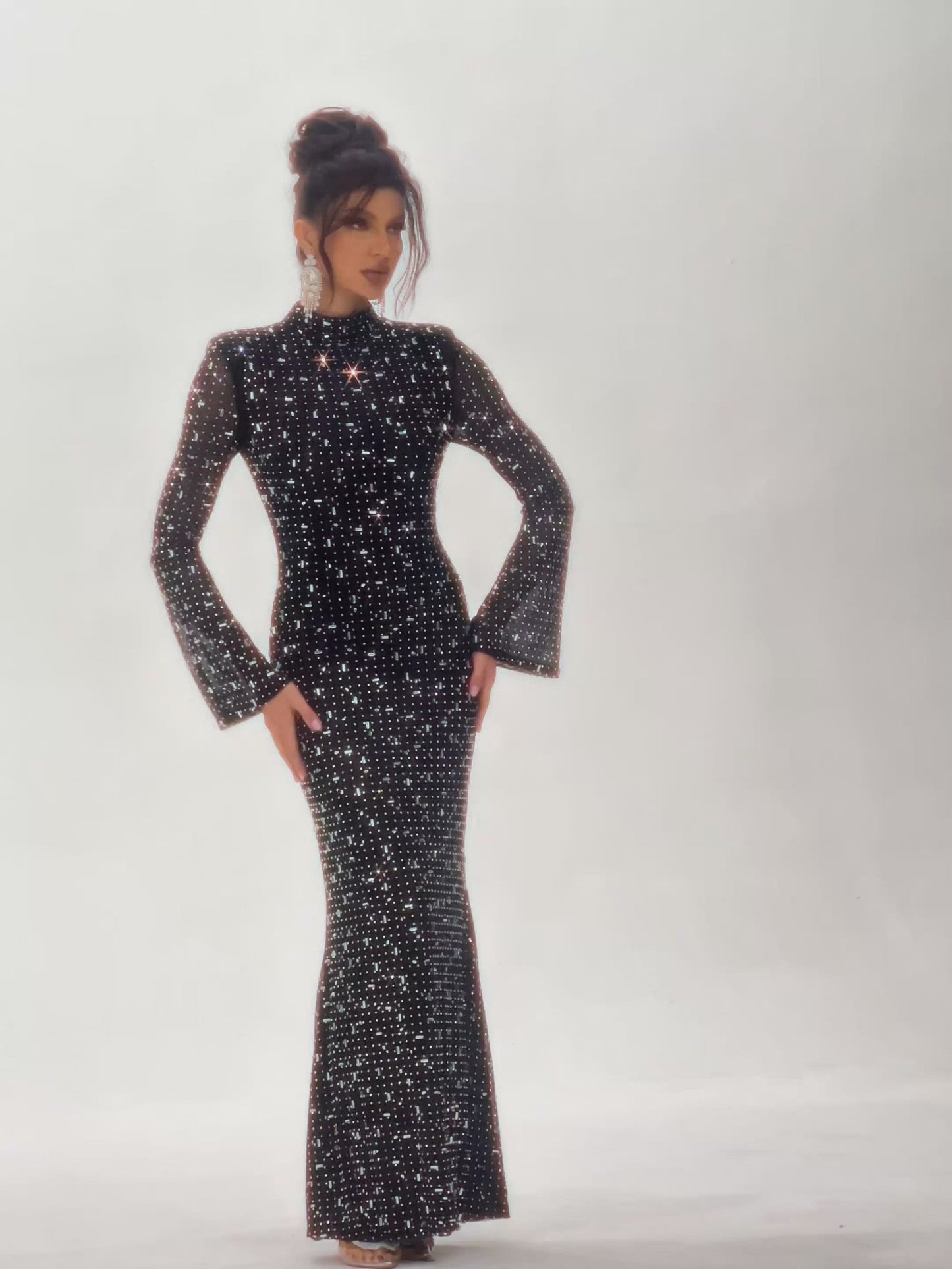 Natalja Long Sleeve Crystal Mesh Dress